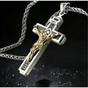 Men's Minimalist Faith Cross Necklace - Stainless Steel with Inscriptions, Durable Fashion Accessory