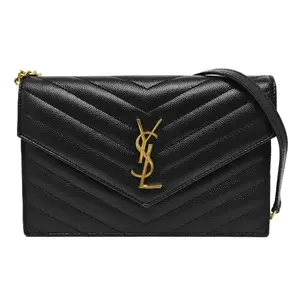Pre-owned Yves Saint Laurent Leather Shoulder Bags YSL Saint Laurent Cassandre Envelope Chain Wallet in Black Grain de Poudre Embossed Calfskin Shoulder Bags