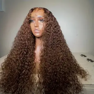 Chocolate Brown Deep Wave Lace Front Human Hair Wig 13x6 13x4 Water Curly Wigs Pre Plucked Color Hd Lace Frontal Wig For Women 180 Density 28 30 32 Inch