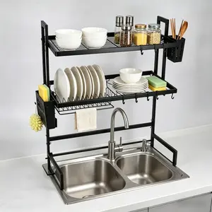 Over Sink Dish Drying Rack Space Saving Multi Functional Organizer with Dedicated Sections for Plates and Cutlery Efficient Kitchen Countertop Alternative Frees Up Space