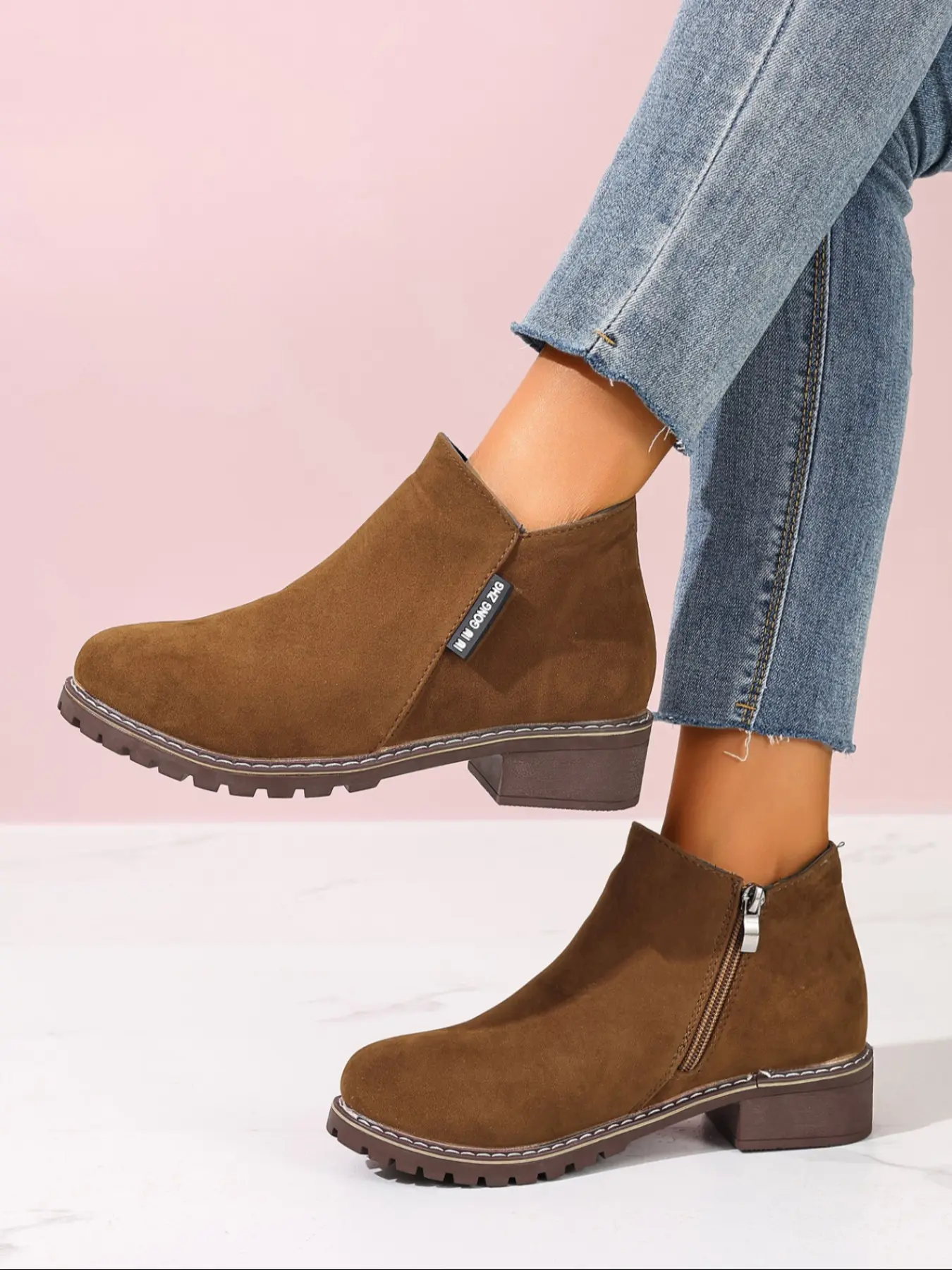 Women's Elegant Fashion Short Boots, Side Zip Closure, Thick Sole Comfort Shoes, Casual and Party Wear, Textile Upper, Fall & Winter, Casual Warm Boots