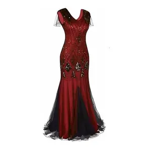 1920s Vintage Evening Gown with Embroidery, Beading, and Sequins for Parties and Balls