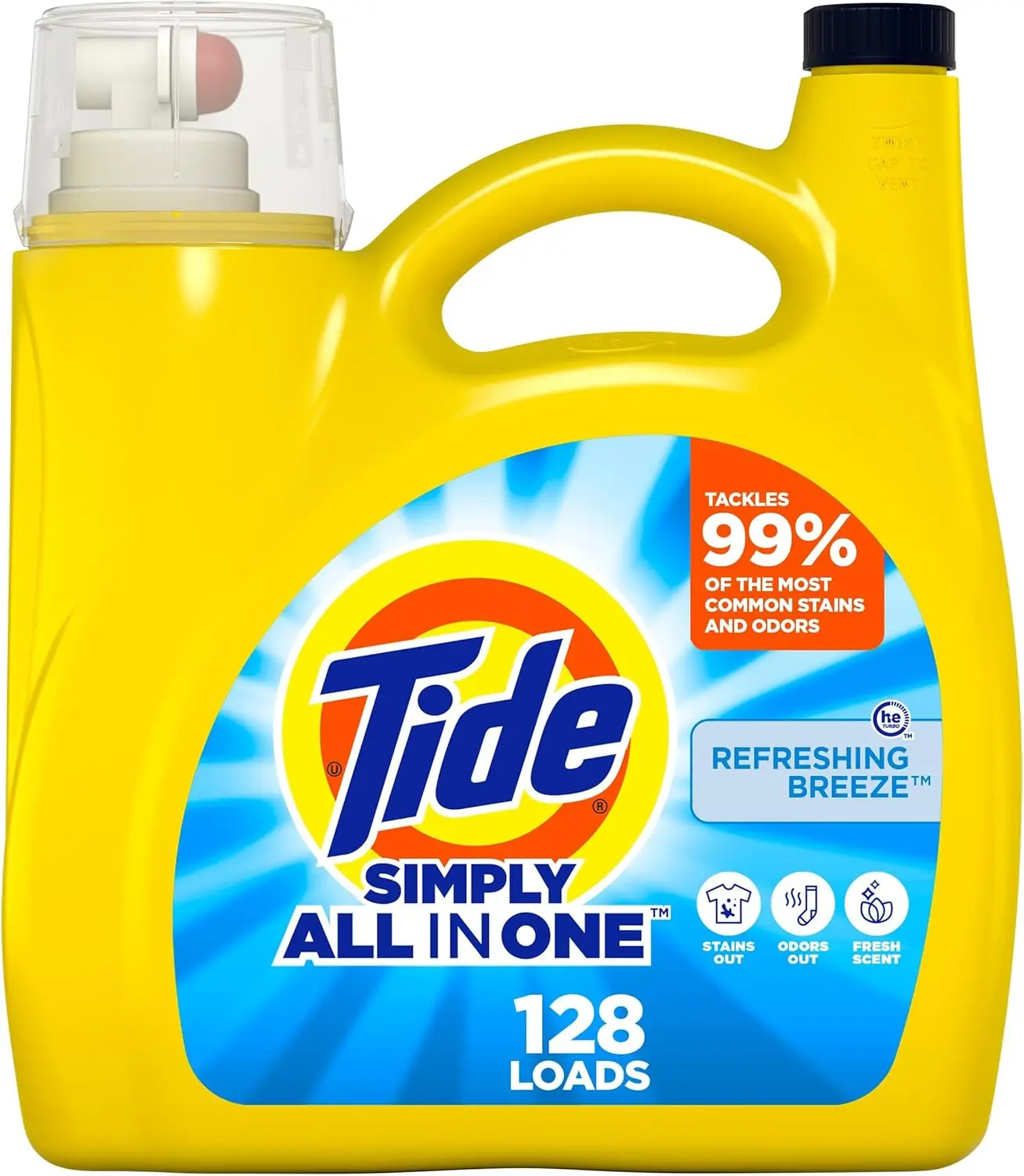 128 Loads 168 fl oz Simply All-In-One Liquid Laundry Detergent, Refreshing Breeze Scent