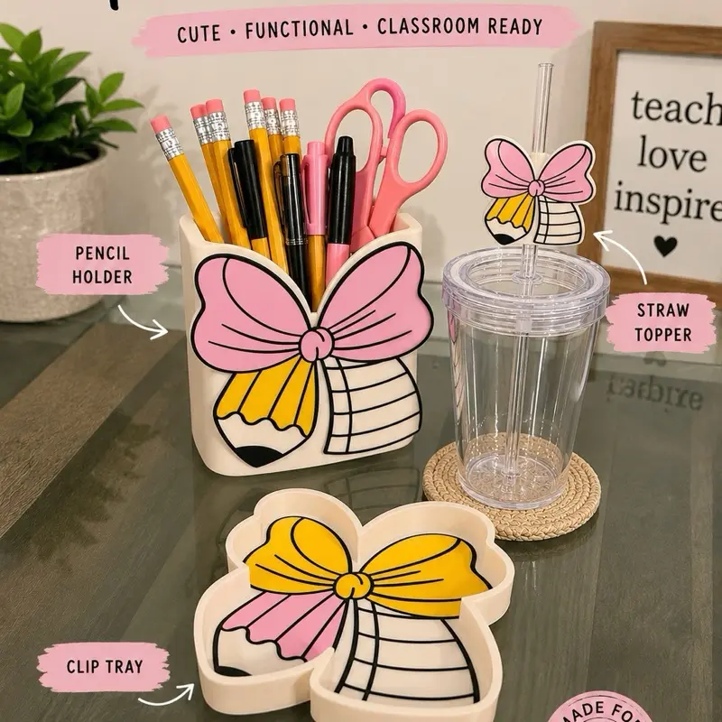 Teacher Pencil Holder , Paper Clip Tray, Pencil Straw Topper