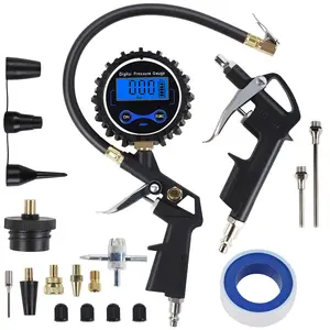 Heavy Duty Compressor Accessory Kit - Digital Tire Pressure Gauge with Inflator, Blow Gun and Hose Fittings, 1/4" NPT Air Tool Kit