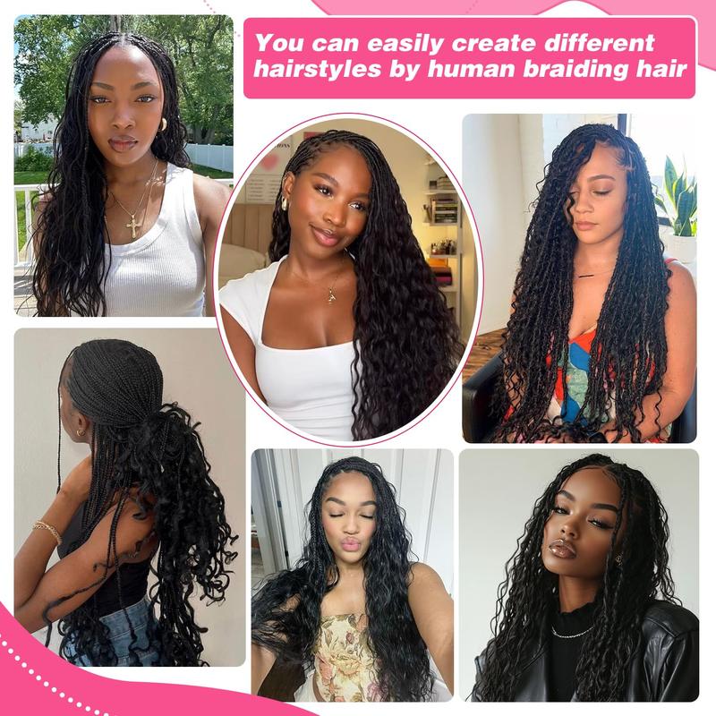 GK 100 Percent Human Hair Braiding Hair for Bohemian Knotless 100 G Braiding Human Hair Bulk No Weft Body Wave Natural Black (18 Inch, Body Wave)