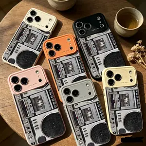 Retro Record Player Design iPhone Case-Features corner protection, a stylish large display window, and a liquid-effect coating-Electroplated finish, compatible with iPhone 17/16/15 Pro Max |   Premium Fashion Edition Case