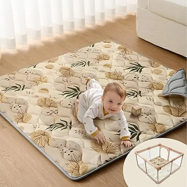 Padded Baby Playmat in Natural Tones, 50x50 Foam Floor Mat for Infants & Toddlers Ages 0-2, Non-Slip, Machine Washable, Comfortable Play Area, Natural Tone, 0 - 2 Years