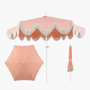 Peach Scallop Fringe Patio Umbrella with Adjustable Tilt and UV Protection for Outdoor Use