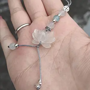 Handmade Glass Lotus Pendant Phone Charm With Butterfly Fresh Style Mobile Phone Lanyard Keychain