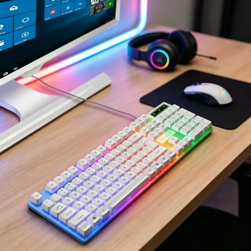 1pc 104-Key Rainbow RGB Backlit Wired Gaming Keyboard, Full-Size Plug-and-Play with Numeric Area, Compatible with Computers & Laptops, Ideal for Gaming & Office Use