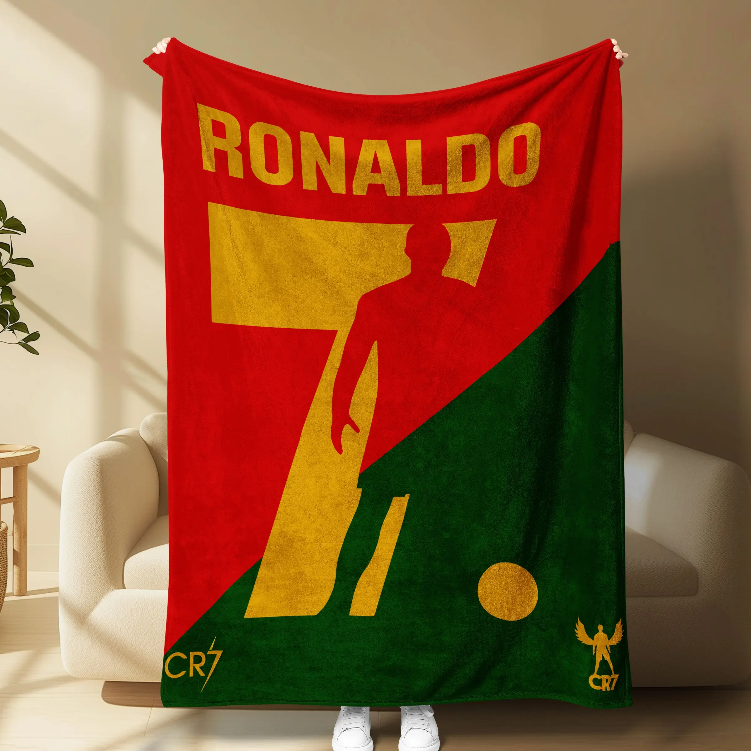 Legend No.7 Soccer Star Throw Blanket, Vintage Style Athlete Silhouette, Super Soft Flannel Fleece, Cozy Warm Blanket, Graphic Blankets, Sports Fan Room Decor Gift