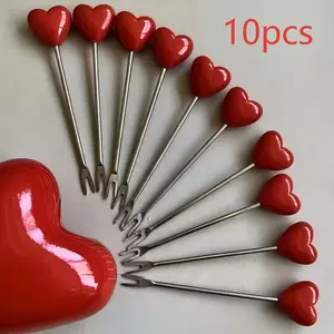 Stainless Steel Heart-Shaped Fruit Fork Set, Valentine's Day Christmas Wedding Party Romantic Tableware, Durable Decorative Snack Forks