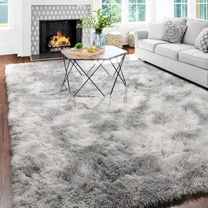 Fluffy Tie-Dye Grey Area Rug – Soft Shaggy Plush Carpet for Bedroom, Living Room & Dorm | Cozy Furry Throw Rug (4x6 ft)