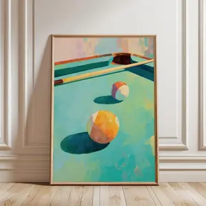 Billiards Art Wall Poster, Modern Pool Table Illustration Print, Minimal Sports Home Decor