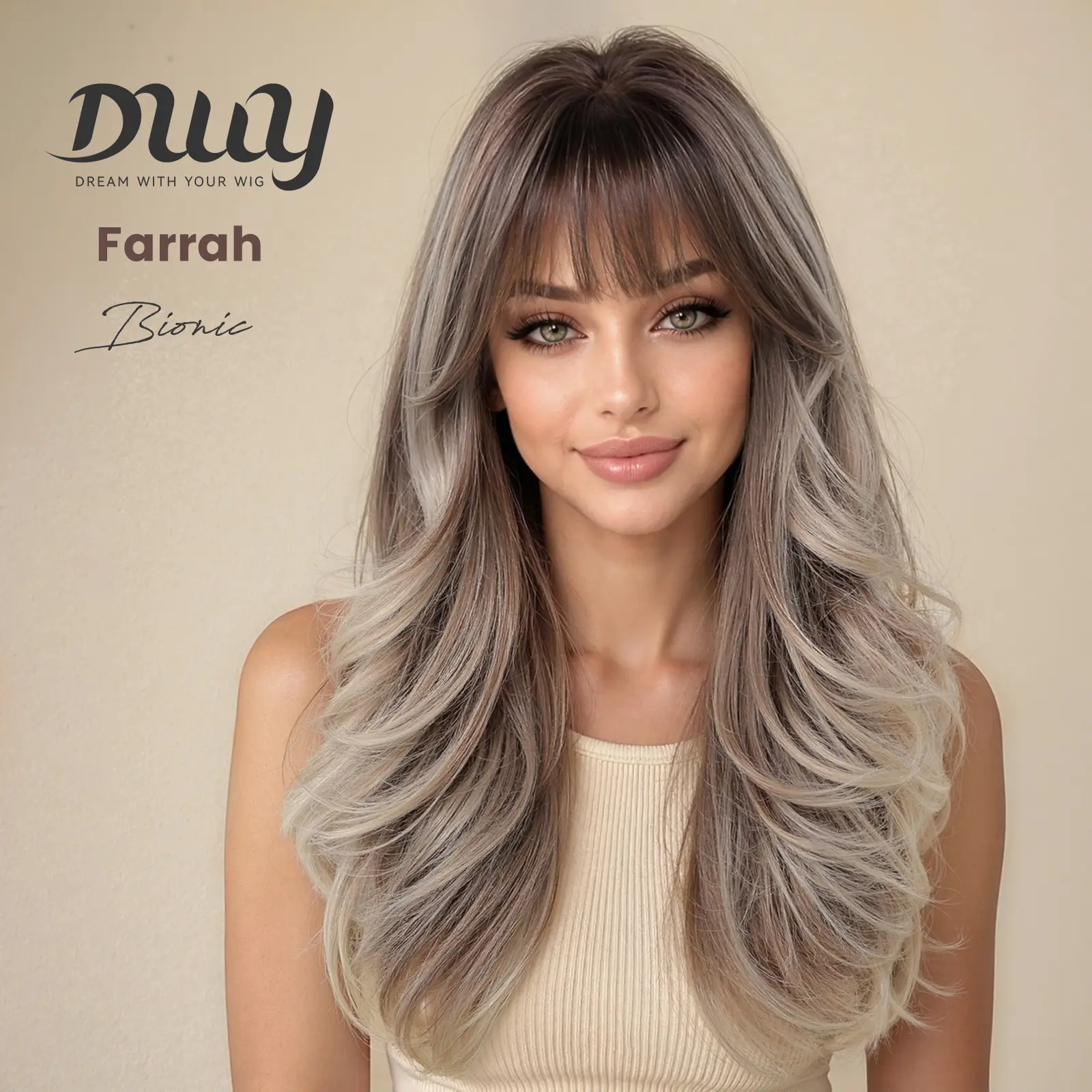Farrah - NEW CRAFT! [GEN4 cashmere Bionic Silky Top] 22-Inch Long Feathered Layerst Ash Beige Blonde Glueless Synthetic Wig with Bangs for Women High-Quality Premium Fiber Easy Wear Comfortable Fit