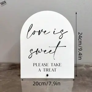 Acrylic Wedding Dessert Table Sign, Minimalist Style, Includes Base, Cursive Text, Romantic Design for Weddings