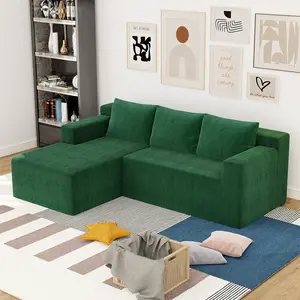 Boneless L Shaped Sectional Cloud Sofa with Left or Right Facing Chaise, High Backrest Corduroy Memory Foam Couch for Living Room Apartment