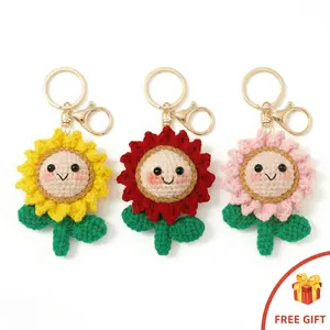 Handmade Crochet Sunflower Keychain Set, Charming Smiley Flower Bag Charm, Bestie Birthday Gift for Her, Premium Yarn Key Ring for Bags & Keys