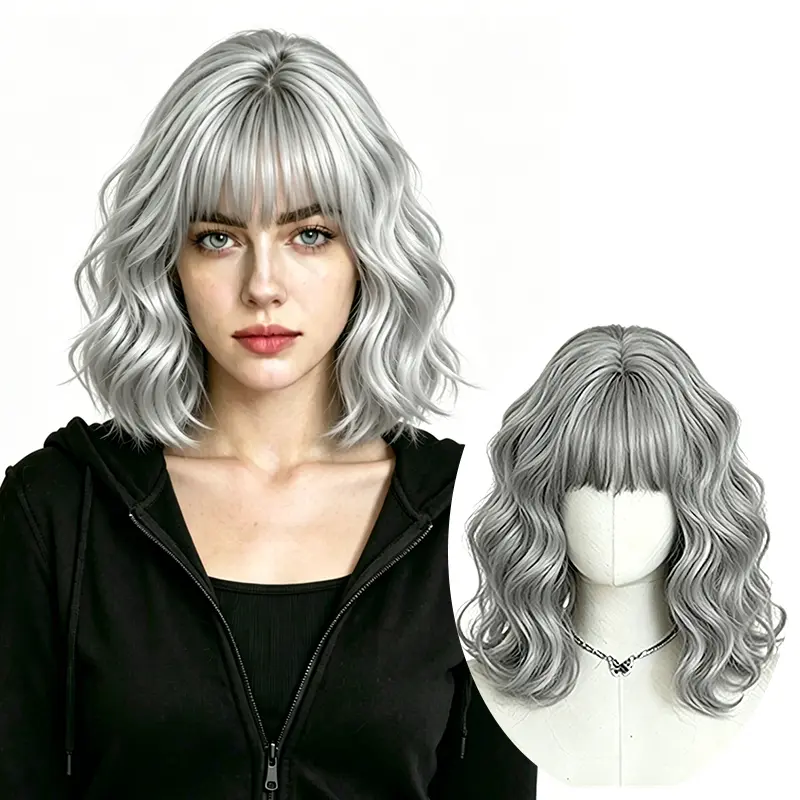 Lotfon Women's Non-Adhesive Synthetic Fiber Wig - Ash Beige Blonde Short Curly Full Machine Wig with Simulated Scalp, Adjustable Head Circumference, Comfortable Fit, Easy Wear for Fashionable Hairstyle, Synthetic Fiber Wigs