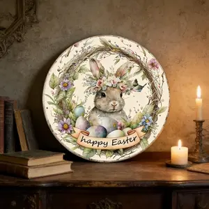 Wooden Easter Bunny Wreath Door Hanger, Happy Easter Sign, Rabbit Egg Floral Design, Holiday Home Garden Decor, St Patrick's Day Valentine's Day
