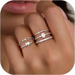 5Pcs Stackable Silver Rings For Women Non Tarnish Dainty Cubic Zirconia Waterproof Stacking Rings Silver Minimalist Band Ring Stacks For Women Trendy No Tarnish Thin Fashion Thumb Ring Size 5 6 7 8 9 10