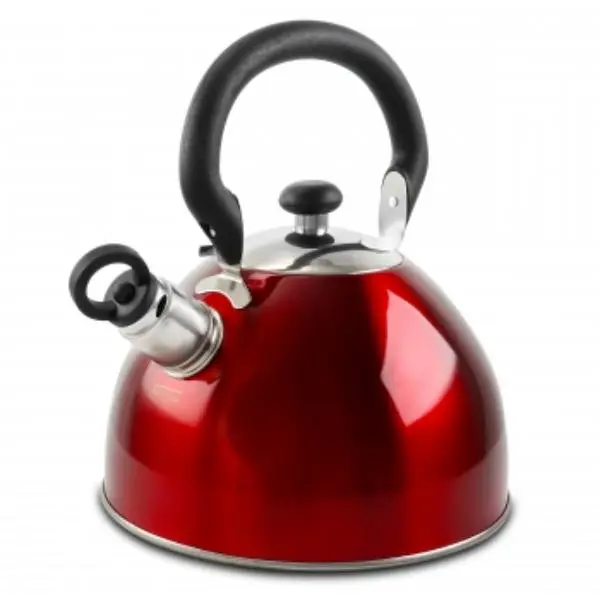Mr. Coffee Morbern Tea Kettle, 1.8 qt. Stovetop Tea Maker in Red, Mirror Polished with Nylon Handle, Whistles When Ready, Hand Wash Only, Tea Making, Any Kitchen