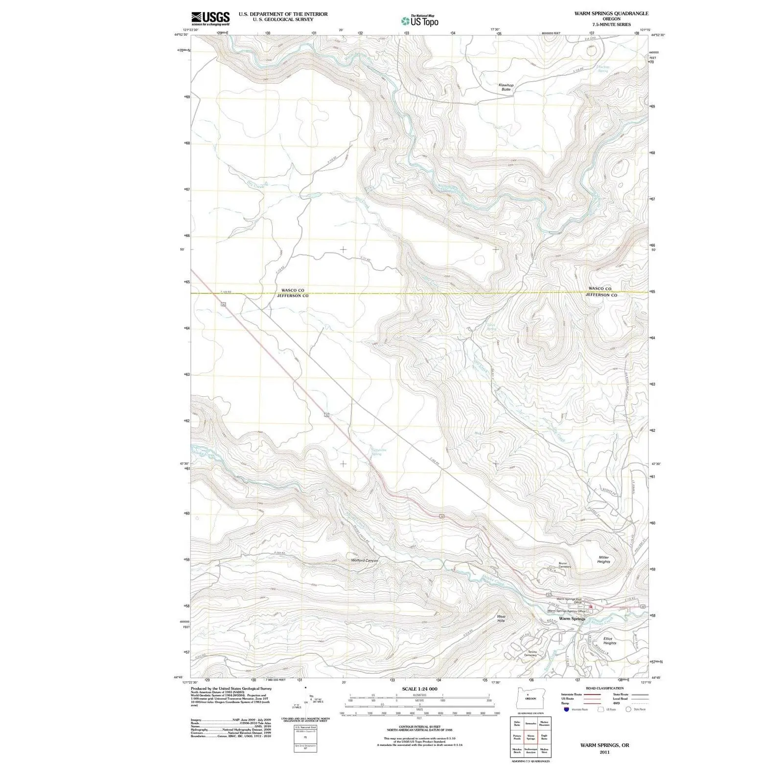Warm Springs Oregon USGS Topographic Quadrangle Map, 2011, 1:24000