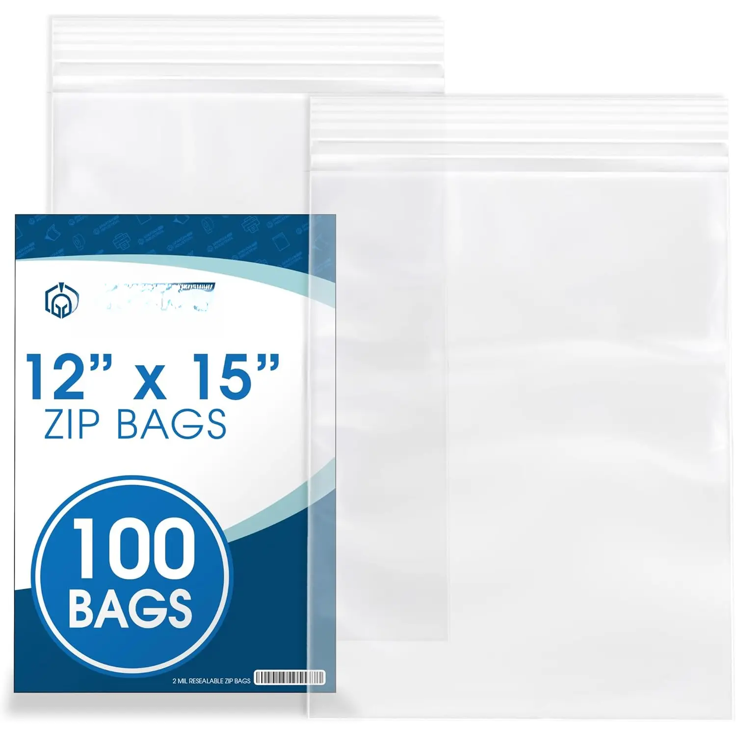 - 12" X 15" (100 Count) 2 Mil Clear Reclosable Zip Plastic Poly Bags with Resealable Lock Seal Zipper