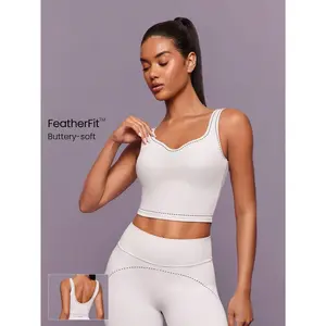 GLOWMODE FeatherFit™ Sweet Glow Soft Stretchy Sweat-Wicking Contrasting Dotted Line Removable Cups Sweetheart Neck Active Tank Top Low-Impact Yoga Pilates Studio Gym Daily Active