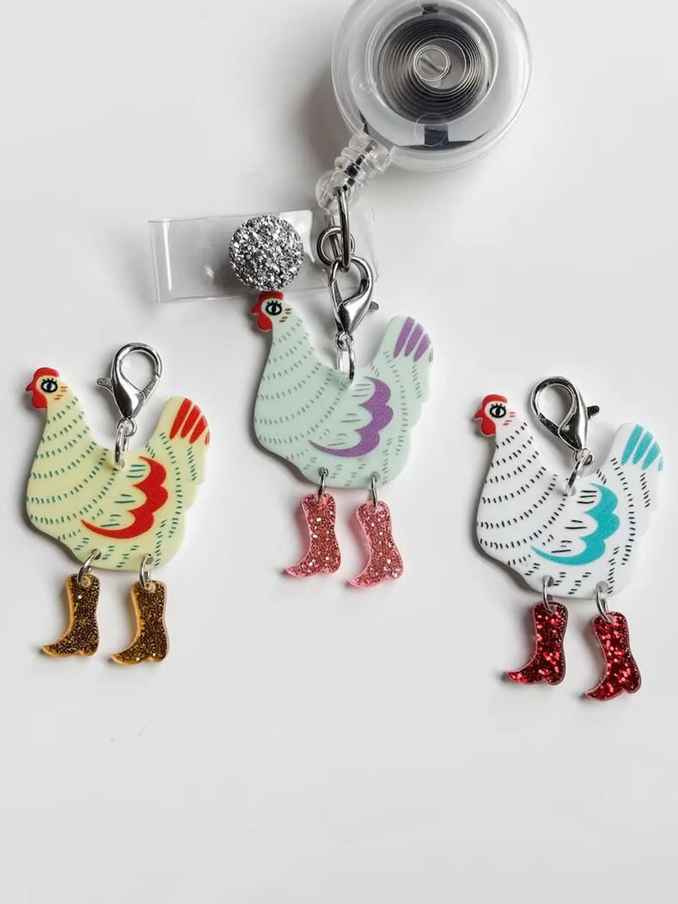 1pc Chicken With Boots Badge Reel Charm Lanyard Charm Nurse Teacher Badge Charm Nurse ID Holder Purse Charm Backpack Keys Funny Fun Playful Key Charms Keychain For Bags Whimsical Chicken Design Key Accessories