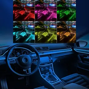 Smart Car Fiber Optic Ambient Lights, Wireless APP Control 64 RGB Colors, Music Sync Mode Easy DIY Install Universal Car Atmosphere Light Kit for Dashboard Door Gear Interior Accessories