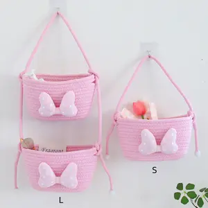 Cartoon Woven Storage Basket Wall Hanging Single Double-Layer Cotton Rope Sundries Small Items Cosmetics Kid Toys Pouches