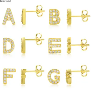 FHSY SHOP 14K Gold Plated Initial Stud Earrings A-G Crystal Letter Earrings for Women, Everyday Wear, and Personalized Style