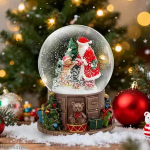 Musical Snow Globe Christmas Table Decor with Santa Tree Scene Indoor Christmas Ornaments Decorations for Home Fireplace Mantle(Santa and Dog)VeloTerraAB10TitanFix