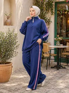 Women’s Sporty Knitted Cotton Training Set – طقم رياضية من القطن، تصميم واسع ومريح للارتداء اليومي
