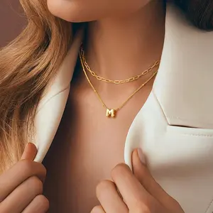 Lunne Dainty Initial Necklaces Trendy Layered Pendants for Women Personalized Choker with Paperclip Chain Birthday Anniversary Christmas Gifts Jewelry