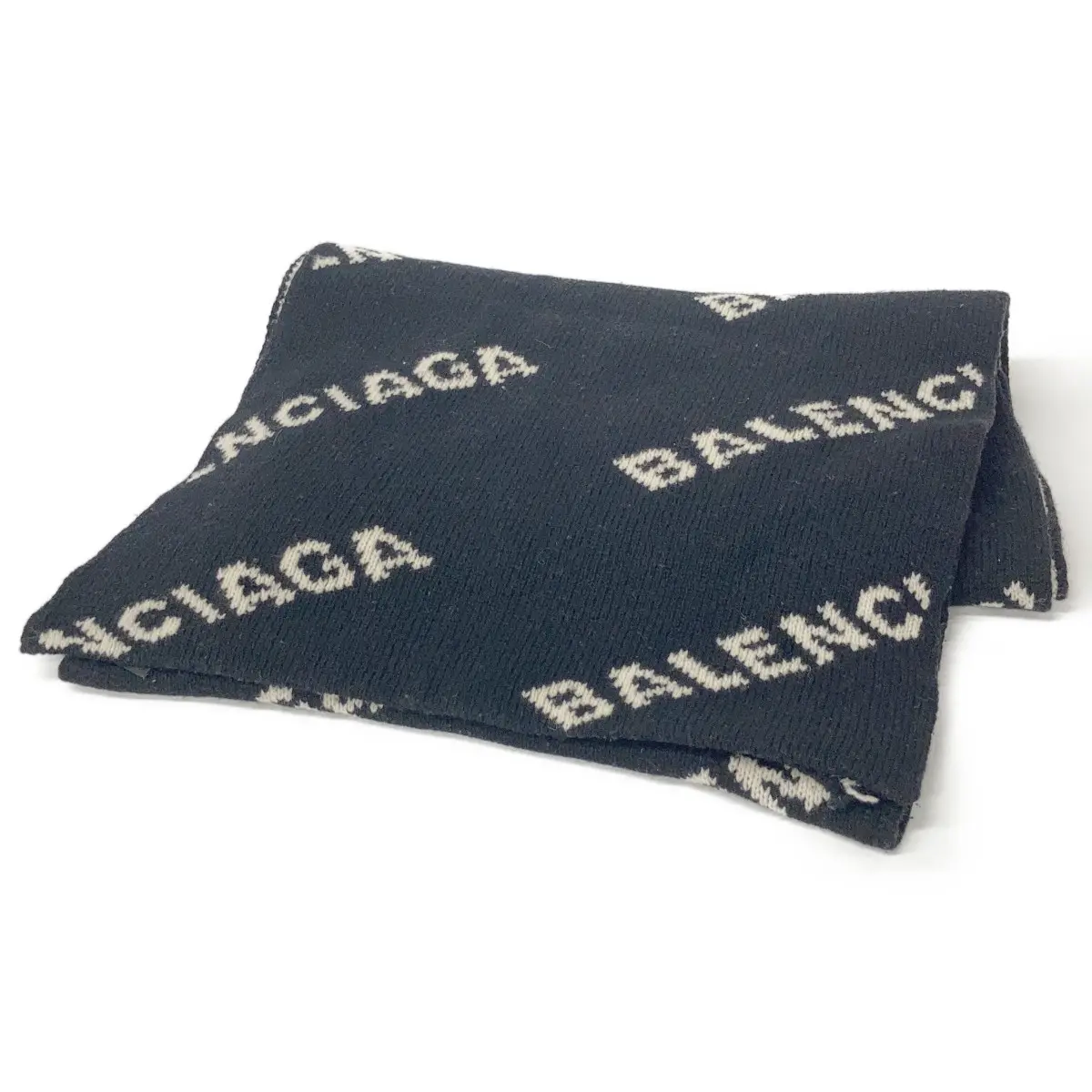 Pre-owned Balenciaga Wool Small Leather Goods Logo Scarf
