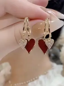 1 Pair Minimalist Red Heart Shaped Earrings For Women, Gift For Valentine's Day, Ins Style Design, Suitable For Daily Wear, Gift For Friends, Family, Couples, Birthday And Holiday