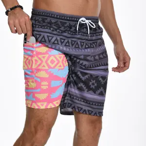 JUNBAOSS Mens Swim Trunks with Compression Stretch Beach Shorts Quick Dry with Pockets No-Chafing Board Shorts, Breathable Fit Hawaii Beach Shorts Swimwear Bathing Suits