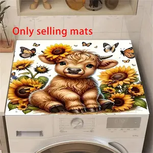 Highland Cow and Sunflower Pattern Rubber Stove Protector, Heat Resistant, Non-Slip, Water Absorbent, Easy Clean, Household Kitchen Appliance Guard