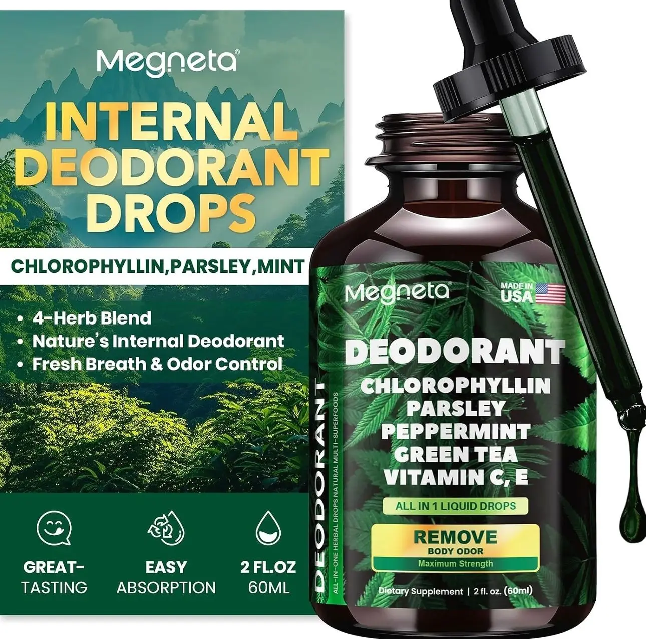 Body Deodorizing Supplement, Natural Internal Odor Control Pills for Men & Women, Chlorophyll Capsules for Skin, Breath and Gut Health (60 Capsules)