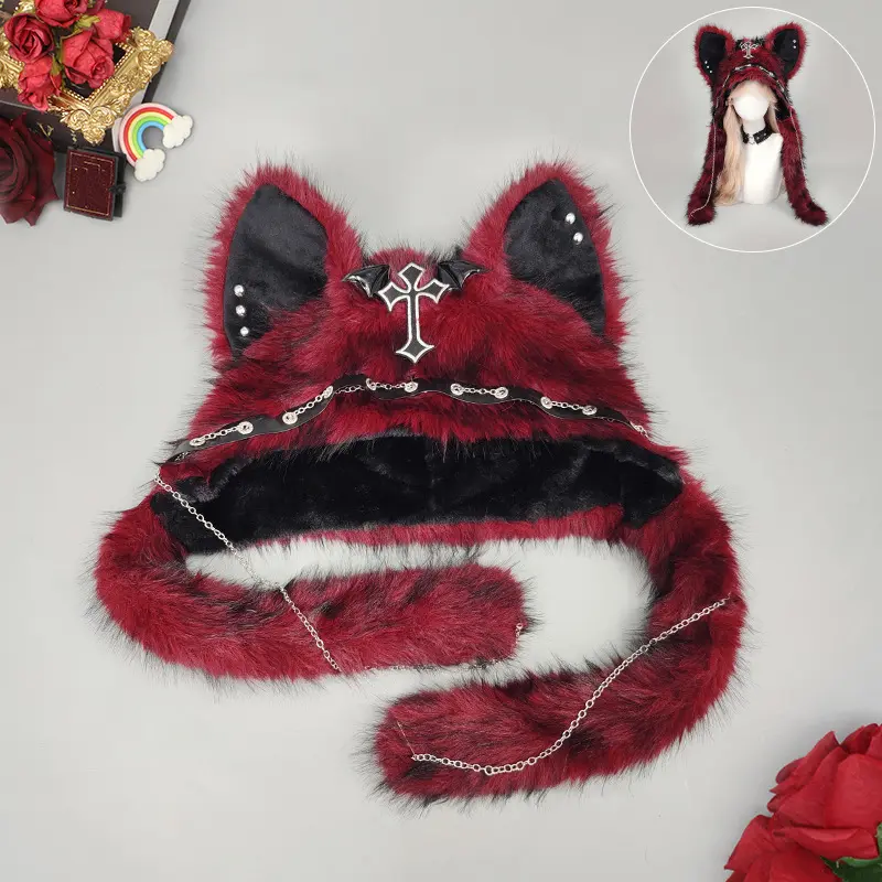 Abimao Ear Hat wine red