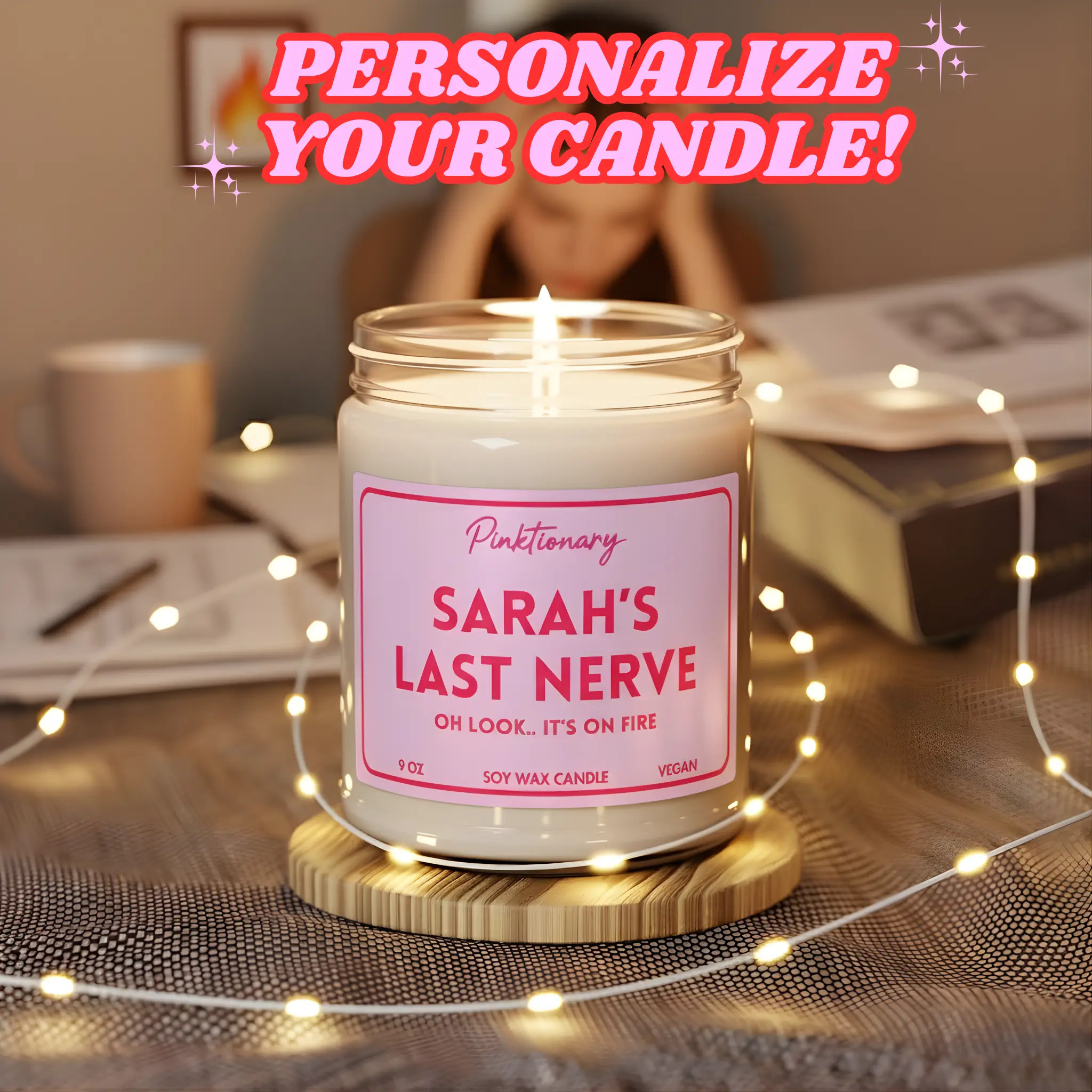 Sarah's Last Nerve  Soy Candle -- 9 oz -- Last Nerve Candle, Personalized Candle, Custom Name Candle, Funny Candles, Funny Gifts, Birthday Gift, Soy Candle, BFF Gift, Gift for Her