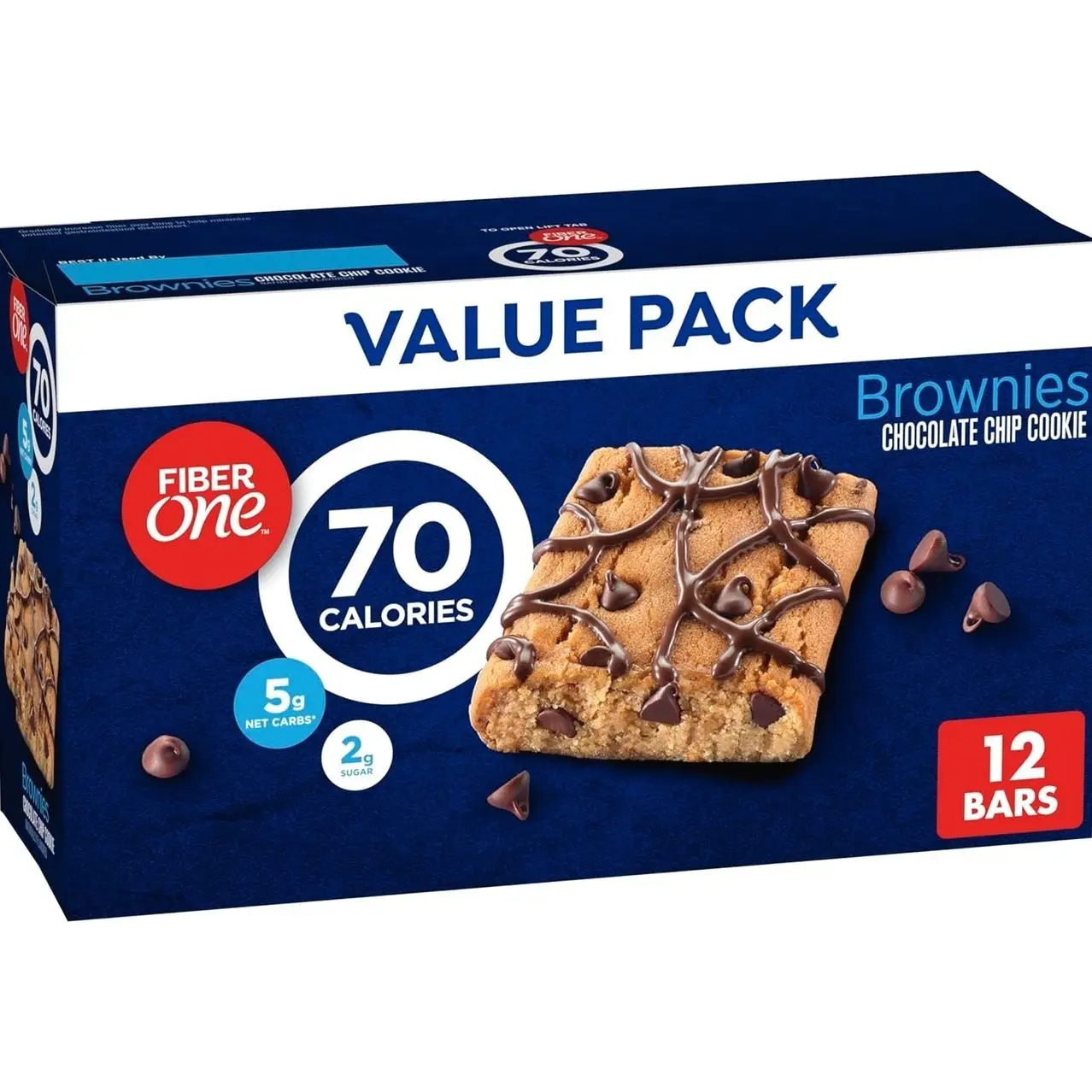 Fiber One 70 Calorie Brownies, Chocolate Chip Cookie Snack Bars, 2g Sugar, Value Pack, 12 Ct, 10.6 oz