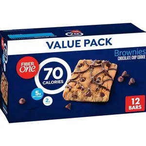 Fiber One 70 Calorie Brownies, Chocolate Chip Cookie Snack Bars, 2g Sugar, Value Pack, 12 Ct, 10.6 oz