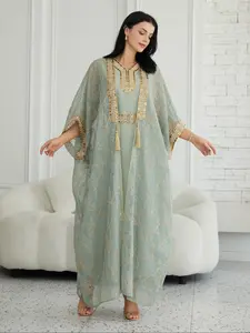 Middle Eastern New Eid Al-Fitr Bestseller Two-Piece Set Abaya, Vintage Ethnic Style Loose Slimming Kaftan, Trendy Fashion Wear