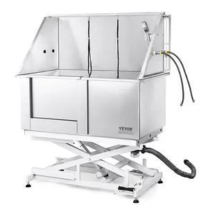 VEVOR 50" Pet Dog Bathing Station Electric Height Adjustment,  Professional Stainless Steel Dog Grooming Tub w/ Soap Box, Faucet,Rich Accessory,Bathtub for Multiple Pets, Washing Sink for Home(Left)