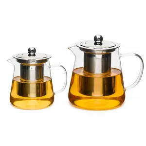 Modern Triangular Borosilicate Glass Teapot Coffee Pot 18oz 25oz | Minimalist Clear Aesthetic Kettle with Infuser | Heat Resistant, Non-Drip Spout, Ergonomic Handle | TikTok Home & Kitchen Finds