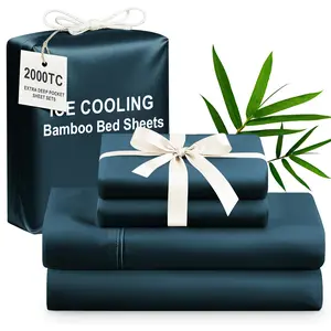 Bamboo Cooling Bedding Set - 4pcs Extra Deep Pocket Breathable Sheets for Hot Sleepers - Queen & King Sizes - Perfect Gift for Family